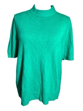 NWT SAG HARBOR Women’s Mock Neck Kelly Green Short Sleeve Sweater Size Large